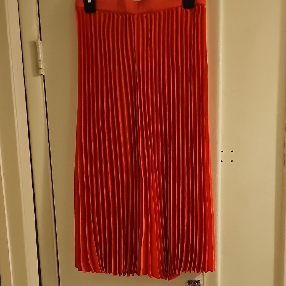 J. Crew Orange Midi Pleated Skirt Cocktail